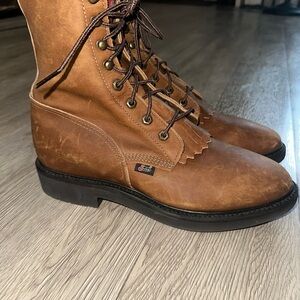 JUSTIN MEN'S BROWN LEATHER LACE UP WORK BOOTS MENS SIZE 10.5 D